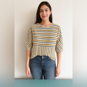 Max Studio Cream Boxy Pleated Blouse